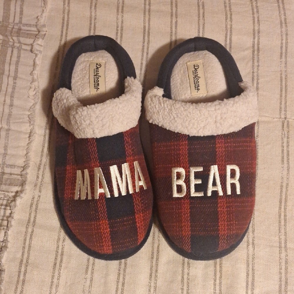 Dearfoams Red and Black Plaid Mama Bear Slippers